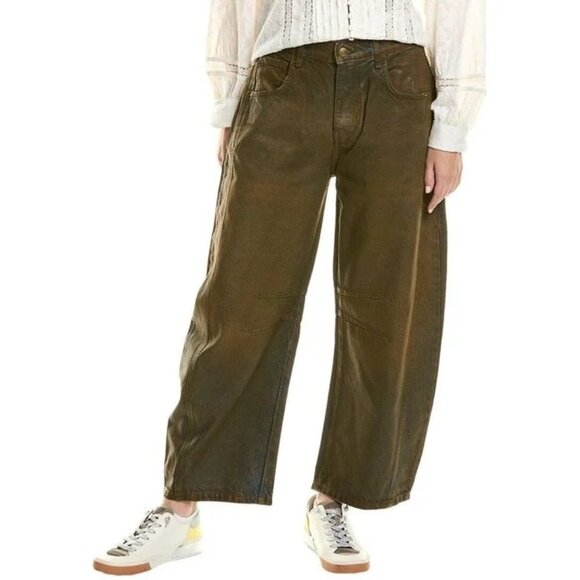 We The Free Good Luck Mid Rise Barrel Pants In Olive Green Womens Size 27